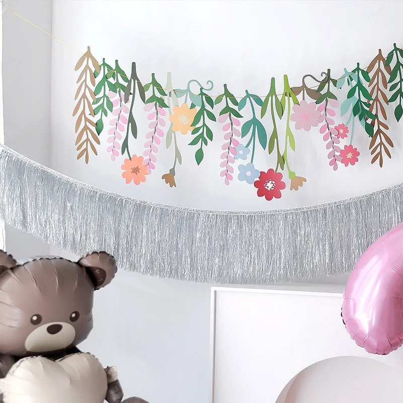 Blumenbanner mit langen Blättern für Kindergarten-Klassenzimmer, DIY-Banner, Frühlingsblumen, Happy Birthday Party Deko, Mädchen-Banner – Detail 3