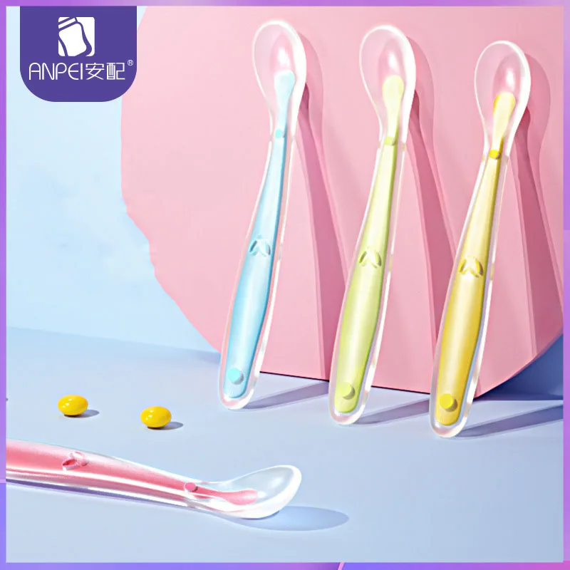 

Silicone spoon/newborn baby food spoon/water feeding silicone soft spoon tableware feeding rice paste