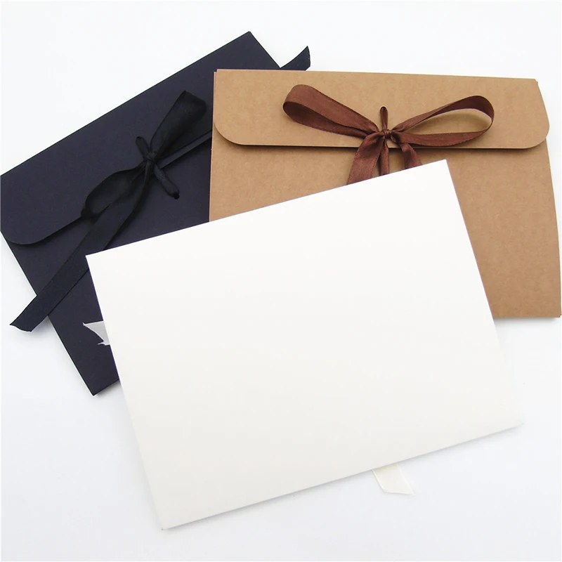 30pcs/lot Ribbon High-grade Gift Box Kraft cardboard Envelope 24x18cm Business Supplie Conference Invitation Letter Document Bag