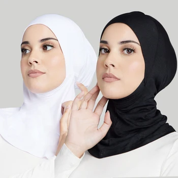 New Ramadan Muslim Women Hijab Cotton Modal Inner Hijab Islamic Turbans Headband Solid Scarf 2024 For Women Hijabs Caps Hat 2pcs