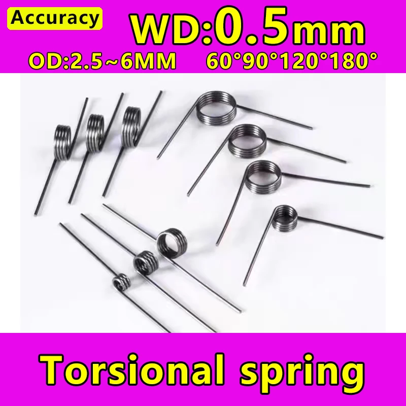 قطر السلك 0.5 مللي متر 180/120/90/60 درجة V-spring Torsion الربيع دبوس الشعر الربيع 3 لفات/6 لفات/9 لفات لفائف الربيع سلك الربيع