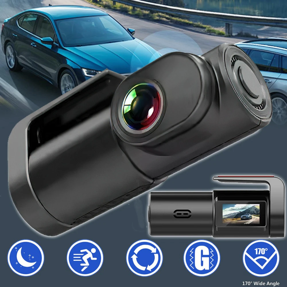 Dash Cam Anteriore, Mini DashCam 1080P con Visione Notturna, 170 ° Telecamera grandangolare per auto, con funzione di registrazione video, per telecamera anteriore e posteriore, facile da