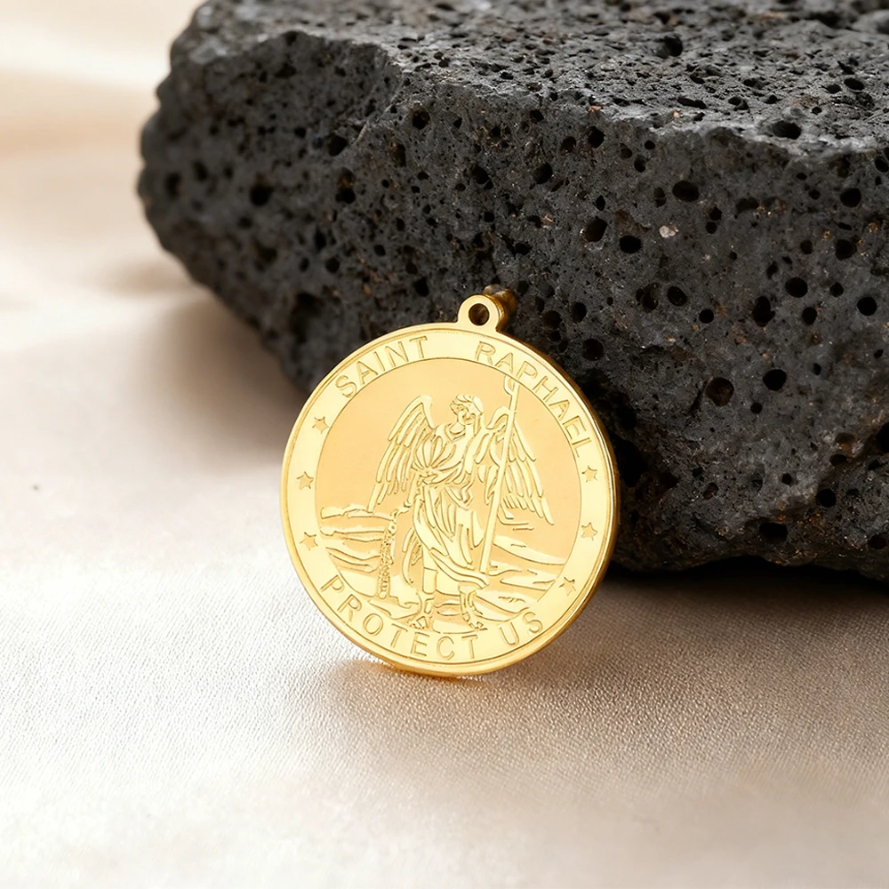 EUEAVAN, 1 unidad, colgante de acero inoxidable del Arcángel Saint Gabriel Raphael, medalla, amuleto de amuleto, suministros para fabricación de joyas