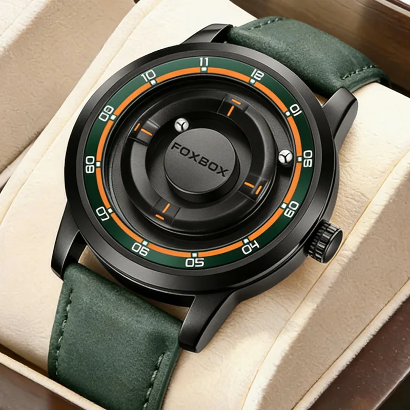 

FOXBOX Плавающий магнитный шар Оригинальные мужские часы Персонализированные часы для мужчин Деловой ремень Кварцевые наручные часы Reloj Hombre