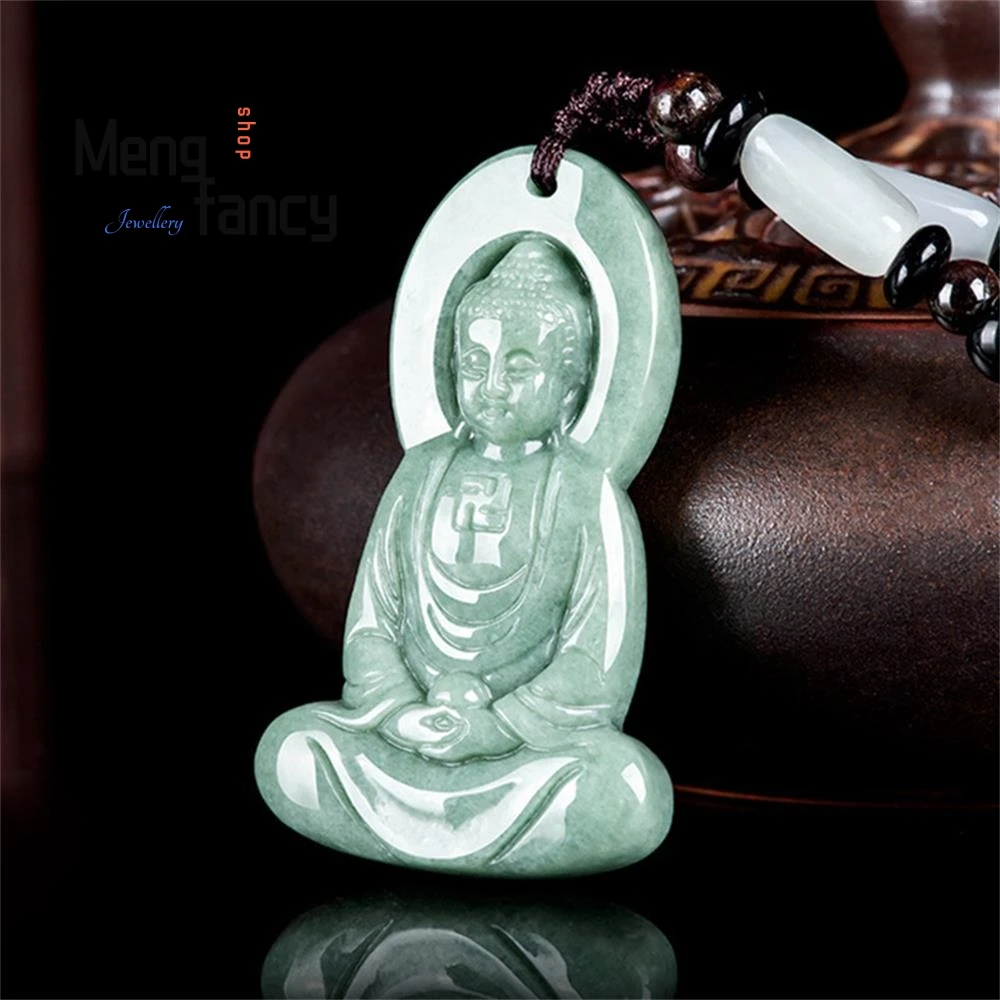 

Genuine Natural A-grade Jadeite Bean Green Three-dimensional Buddha Sakyamuni Ice Type Jade Pendant High-grade Exquisite Jewelry