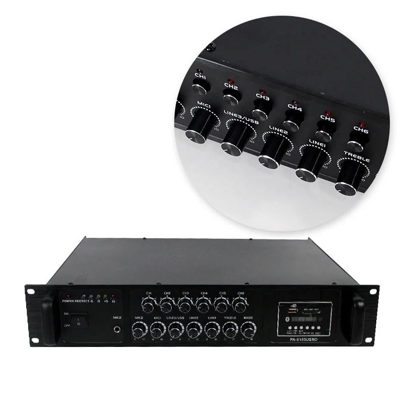6-zone Black 80w 2 Microphone Inputs Public Address PA BTUSB SD FM Remote Booster Amplifier