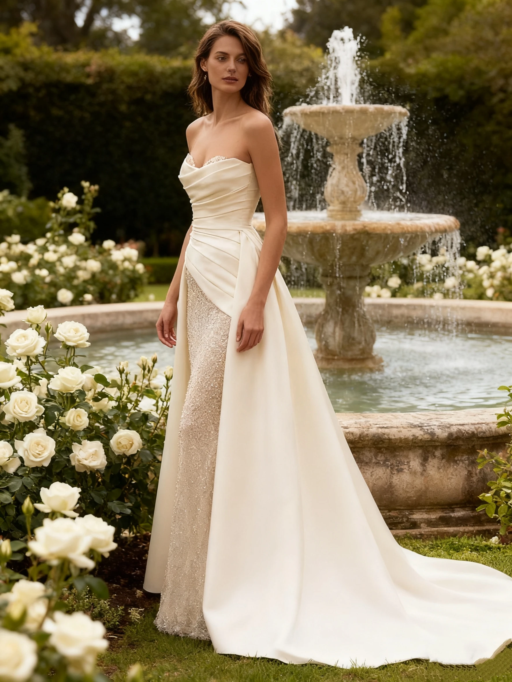 فستان زفاف غمد بدون حمالات مخصص مع خط عنق على شكل قلب من قماش الساتان برباط خلفي بطول الأرض سويب تراين للعروس #2