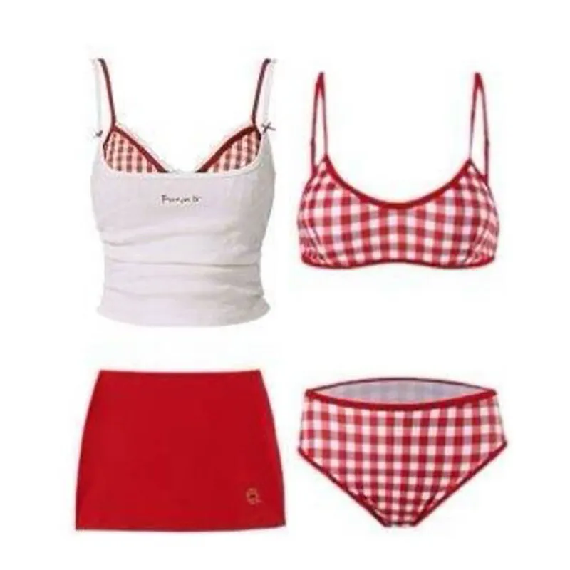 4 قطعة/المجموعة جديد 2025 الصيف شبكة مثير بيكيني المايوه مع قمم تنورة للنساء الحلو ملابس الشاطئ فستان رقيقة ثوب السباحة