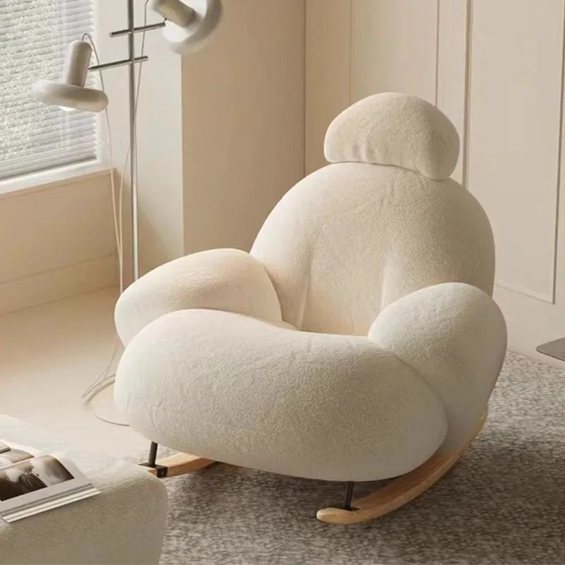 Dream White Rocking Chair Recliner Cream Leisure Sofa For Home Balcony Hotel Internet-Famous For Lazy People