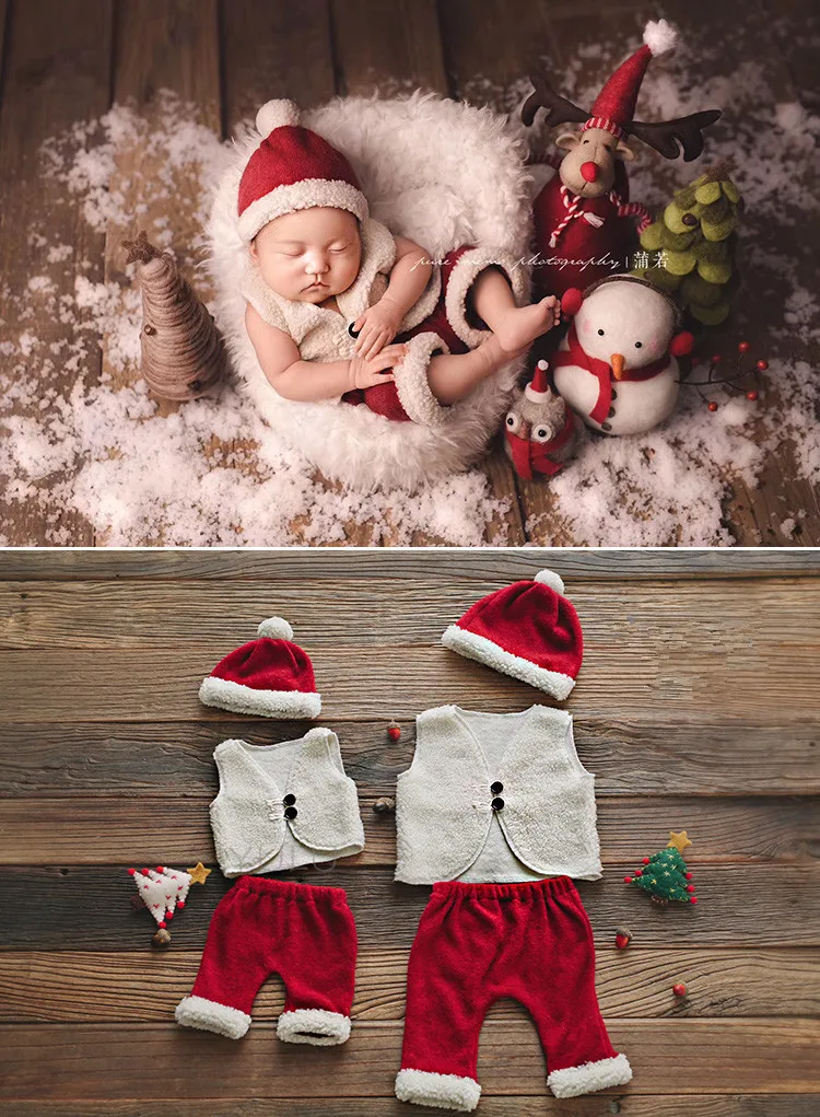 

Newborn Baby Clothes Baby Pants Christmas Xmas Theme Hat Vest Shorts Costume for Kids Photo Accessories