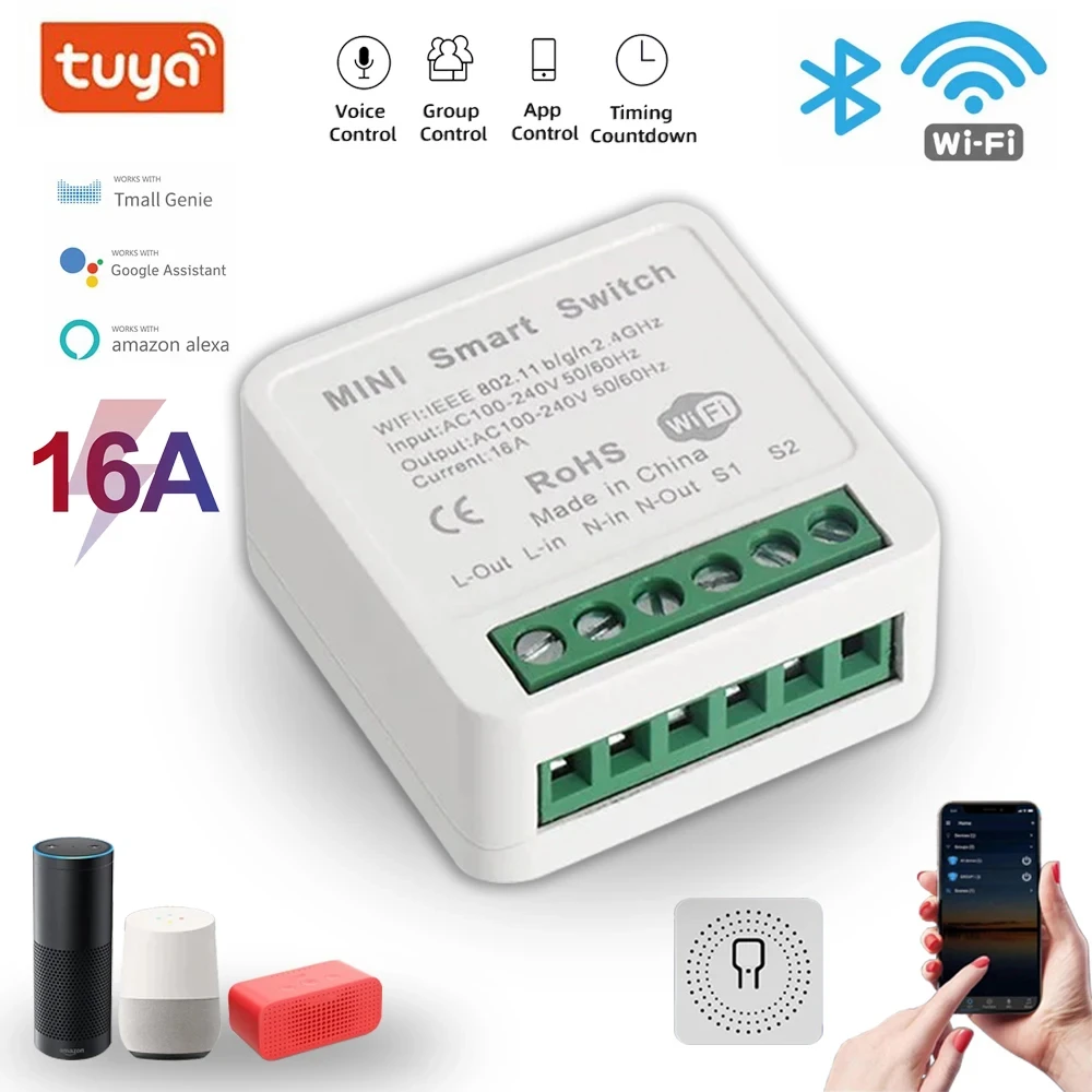 Miniinterruptor inteligente con WIFI para el hogar, dispositivo de Control de voz con temporizador, funciona con Alexa y Google Home, Tuya