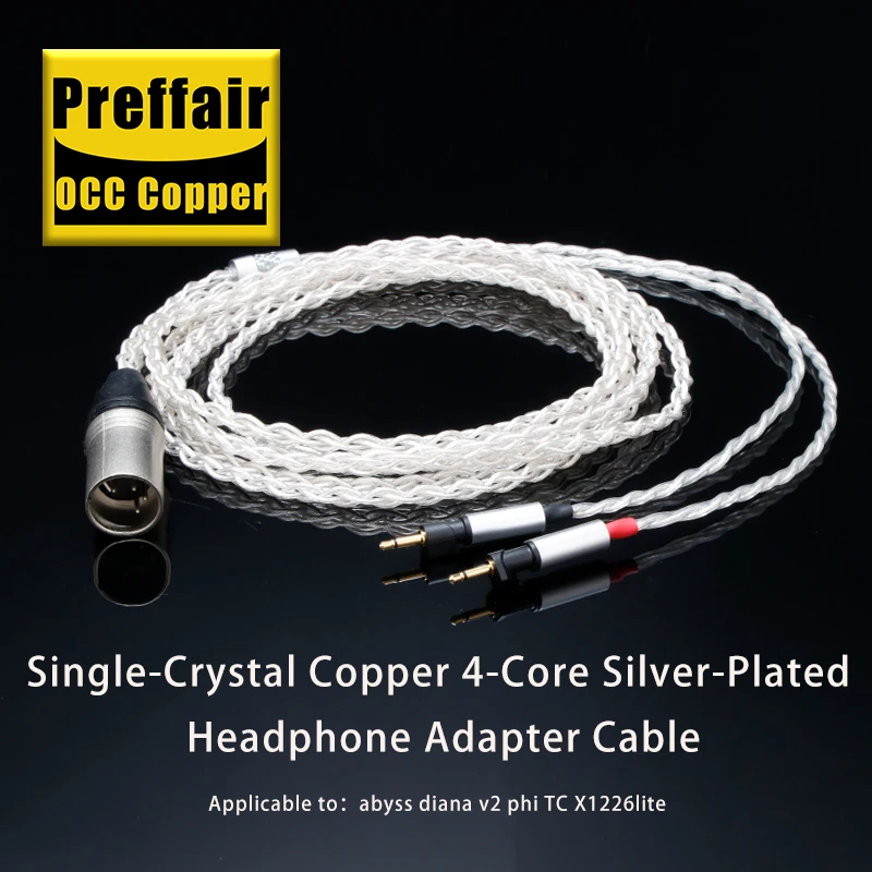 Preffair HiFi Headphone Upgrade Cable Pure Silver Cable With 4-pin XLR Male to 2 XLR Female Plug Suitable With Microphone Stereo