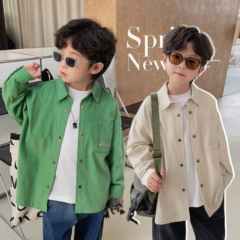 Boys Baby's Kids Blouse Jacket Outwear 2023 Green Spring Autumn Shirts Cotton Gift Plus Size Children's Clothing