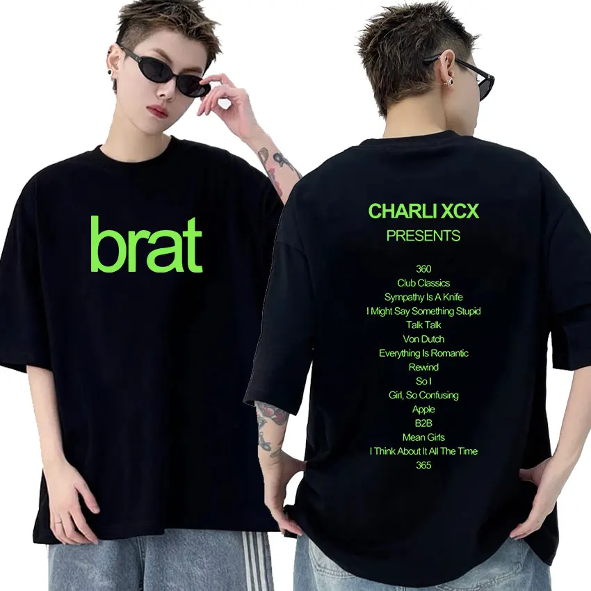 Charli Xcx Brat 2024 Tour Album Print T Shirt Men Women Fashion Cotton Short Sleeve T-shirts Casual Oversized T-shirt Streetwear