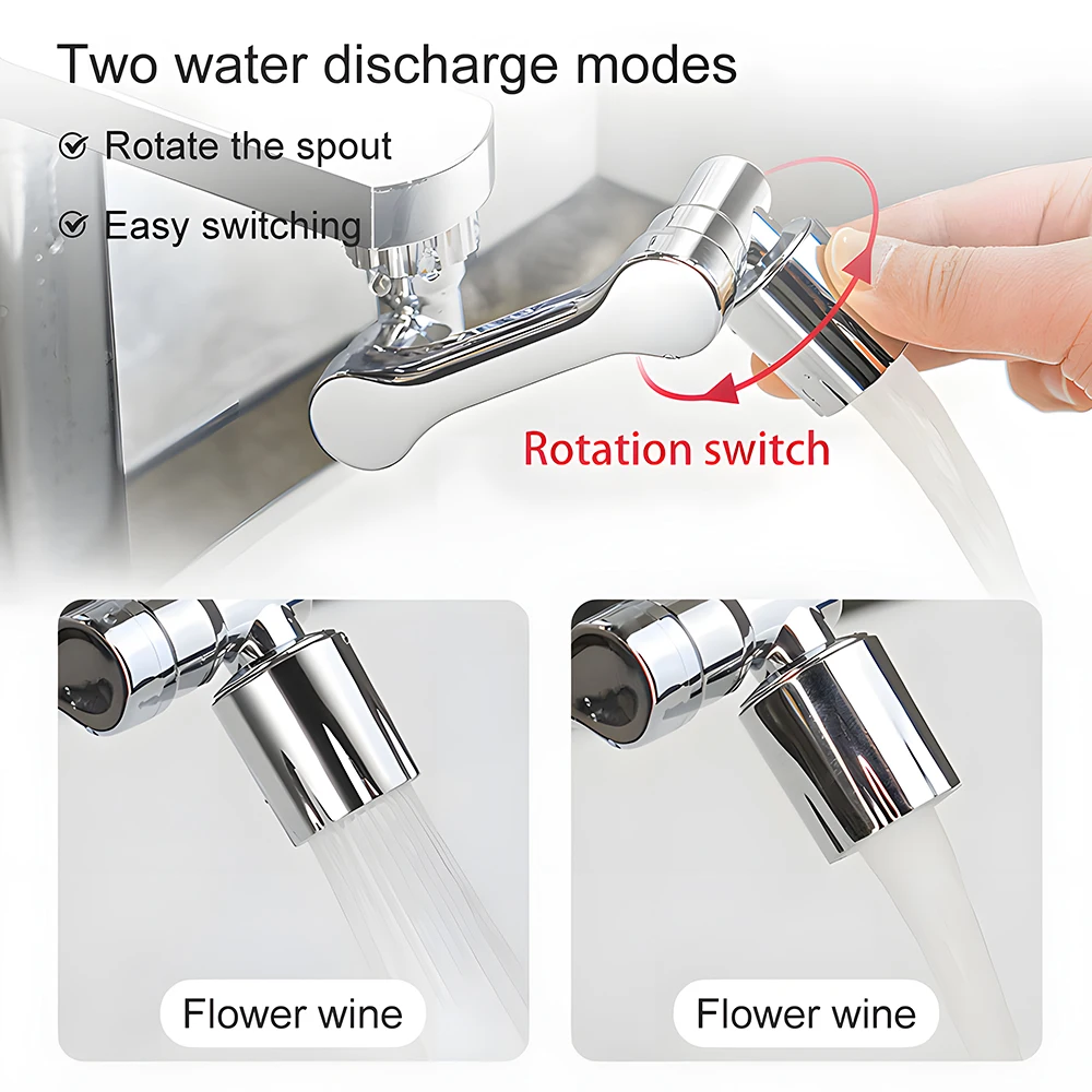 유니버설 수도꼭지 기계식 암 1080 °   회전식 확장 장치, 욕실 세면대용 다기능 방수 장치