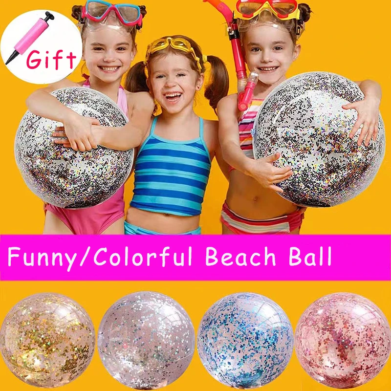 40cm Beach Balls Inflatable Beach Swim Pool Balls Toys for Kids Toddlers Outdoor Pool Game Toy Shine Water Ball with Inflator