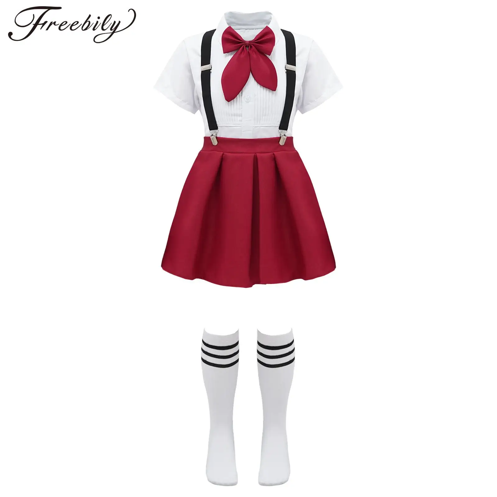 Terno uniforme escolar de estudante para meninas, camisa de manga curta, saia JK, traje de colegial infantil para performance de palco