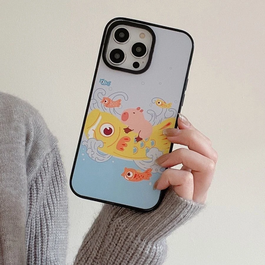 

2.0 Version Acrylic Upgrade Border Capybara Phone Case Cover for IPhone 11 12 13 14 15 Pro Max Case for IPhone 14 Pro
