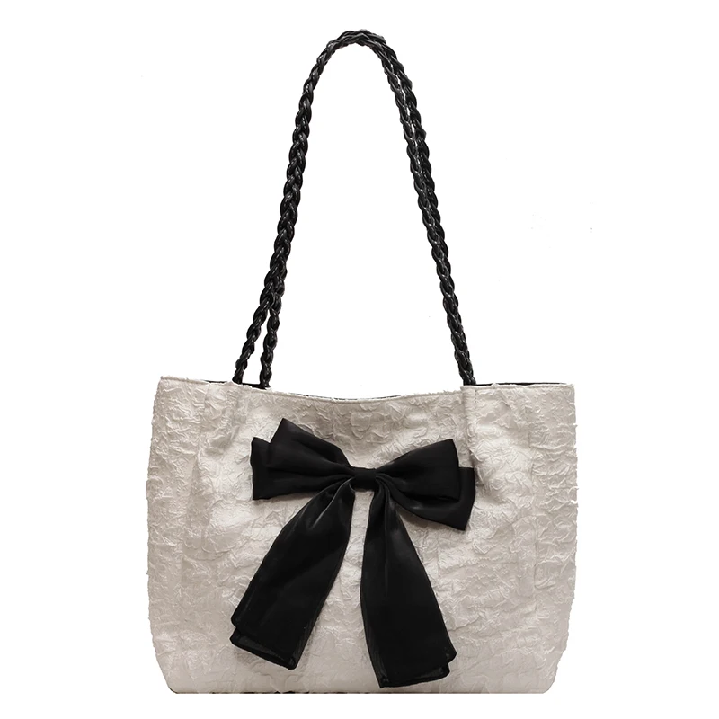 Легкая роскошная универсальная холщовая сумка большой вместимости на одно плечо, новинка 2025, модная сумка-тоут с бантом подмышками, женская пригородная сумка на плечо
