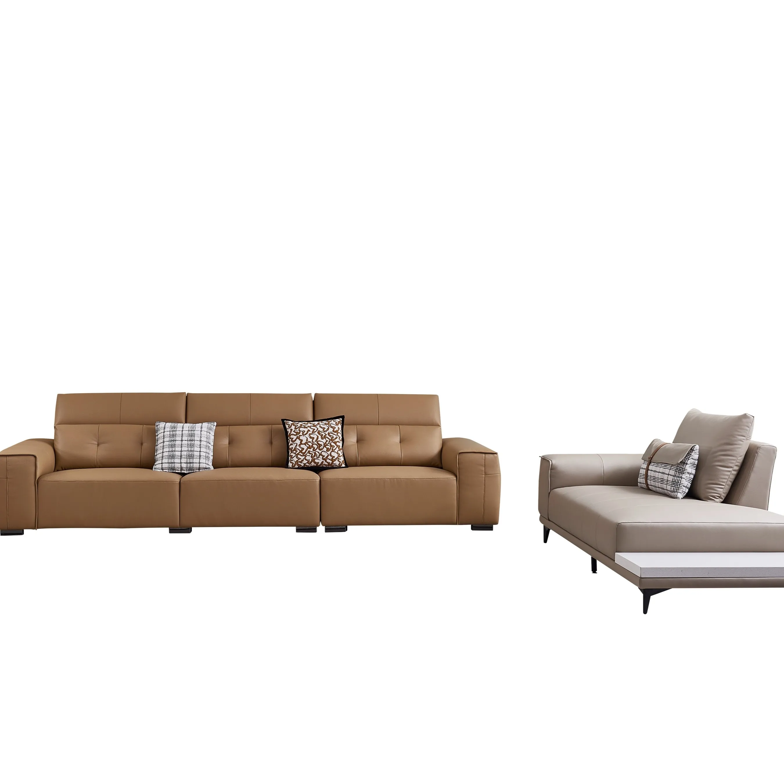 &Modern Orange Luxury Square Sectional Convertible Modular Sofa Set Genuine Leather Faux Leather Sponge Comfortable Design Villa
