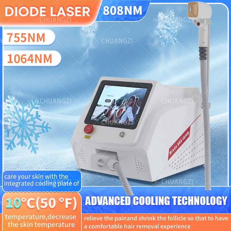 

808nm755nm1064nm 3 Wavelength Highest Intensity Diode Laser Permanent Hair Removal Cooling Painless Laser Hair Removal Machine