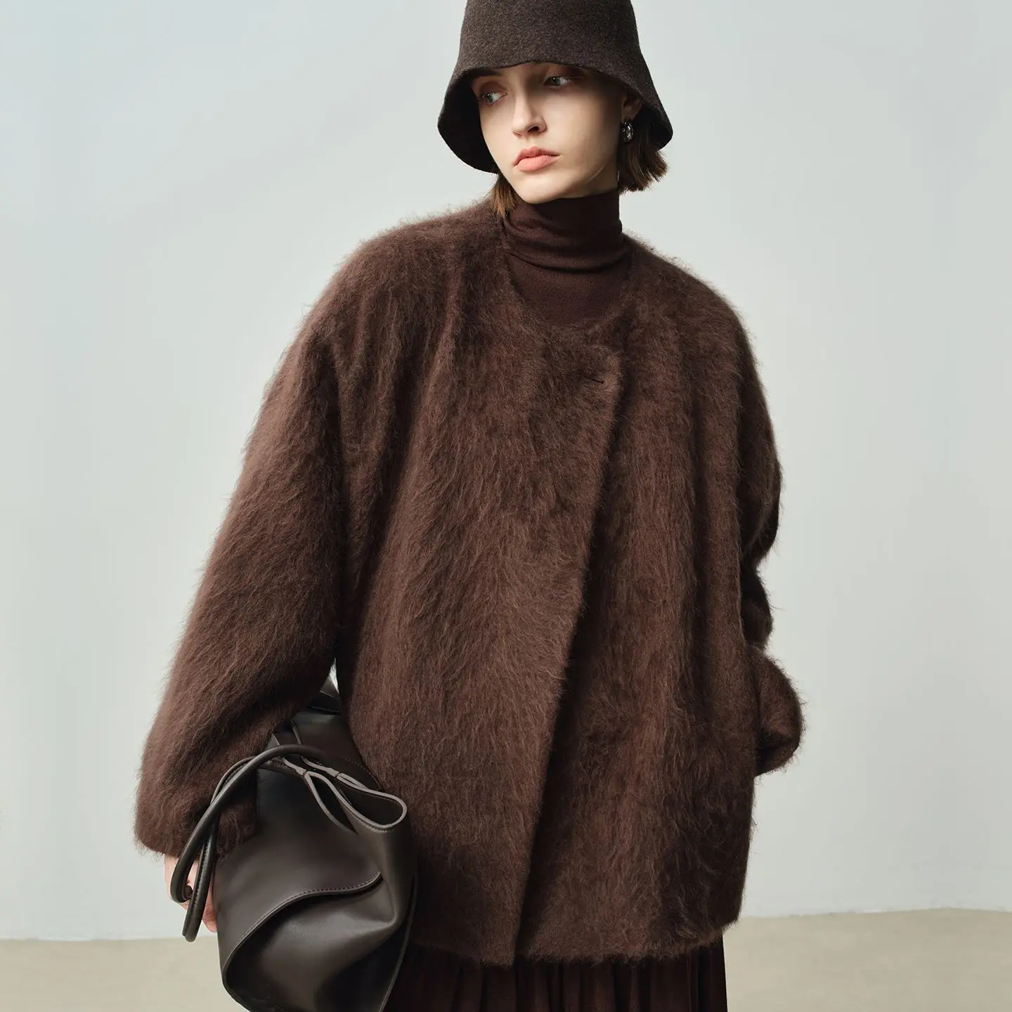 New Long Wool Coat Women Collar Autumn Winter Hair Woolen Coat
