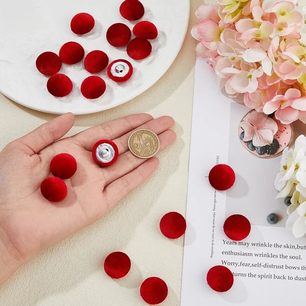 20PCS 0.78inch Red Fabric Cloth Covered Buttons Aluminum Shank Round Buttons Velvet Cloth Buttons Tufting Buttons Replacement