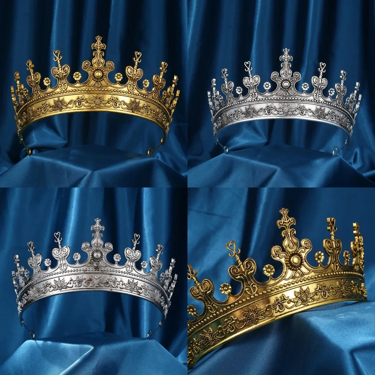 1pcs Medieval King Crown for Men Women Headwear Fashion Stage Cosplay Crown Halloween Prop Party Accessories