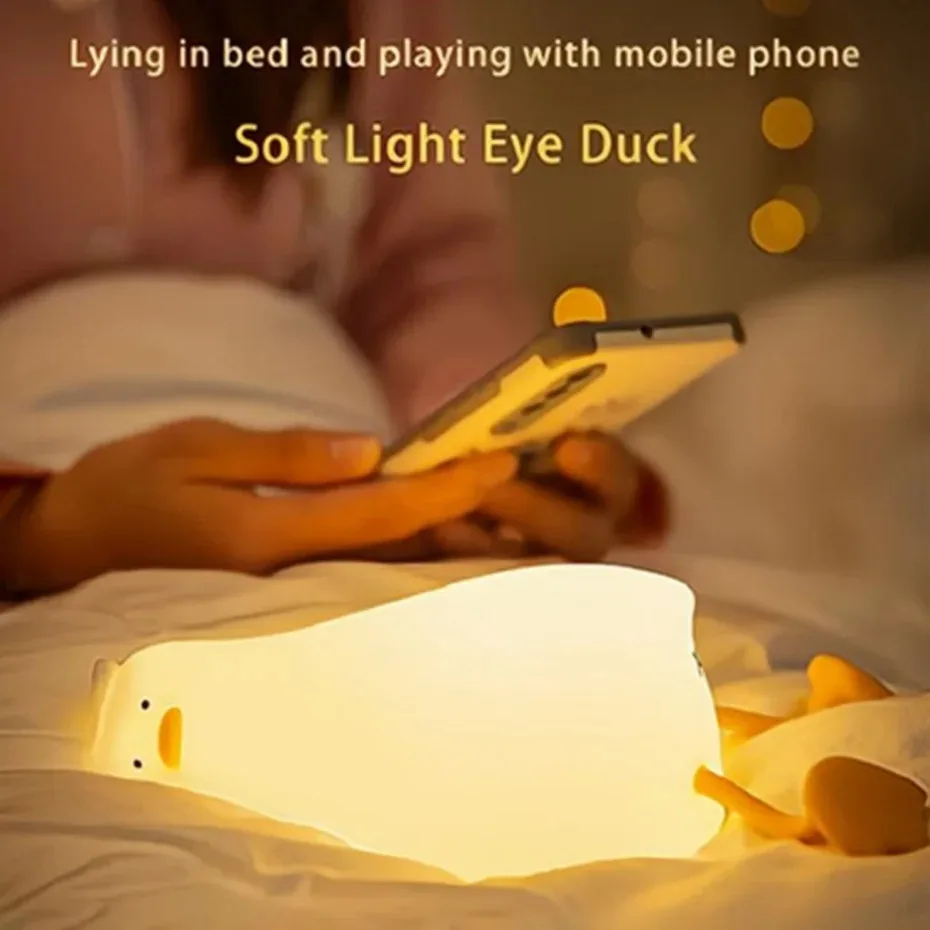 Imagem -02 - Silicone Squishy Duck Lamp For Children Led Night Light Recarregável Dormindo Criativo Quarto Desktop Decor Holiday Gift