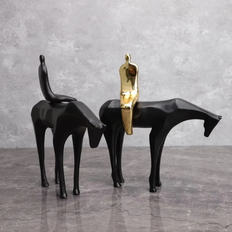 Modern Minimalist Gold Man Sitting Horse Ornament Living Room Table Ornament Chinese Art Aesthetic Crafts Home Decoration