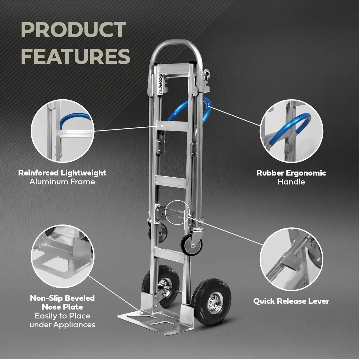

[Free Shipping, New Arrival!]2-in-1 Aluminum Convertible Hand Truck - Industrial Heavy Duty Appliance Dolly 4-Wheel Platform Car