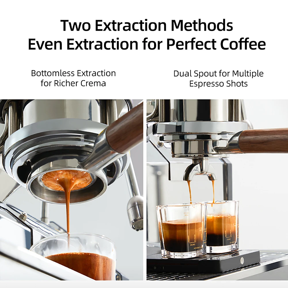 zeroHero Double Spout Portafilter 58mm 304 Steel Wood Handle for Gaggia Rocket Espresso Machine Home Barista Commercial Uses