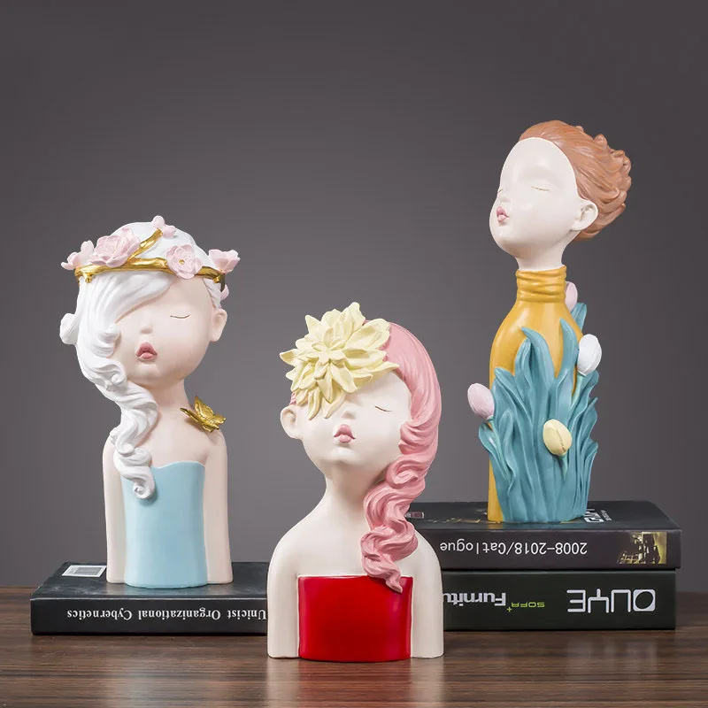 

European Resin Girl Statues Decoration Home Bedroom Desk Figurines Crafts Livingroom Table Sculpture Ornaments Art