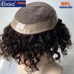 Curly Brown Color Men's Wig Male Hair Prosthesis Mono Hair Wigs For Men Durable Men's Wigs 100% Human Hair Prosthesis for Men