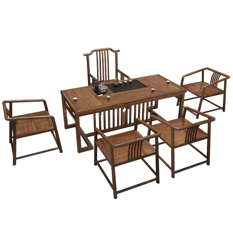 walnut tea  and chair combination Song aesthetic solid wood tea  office kung fu tea table conference