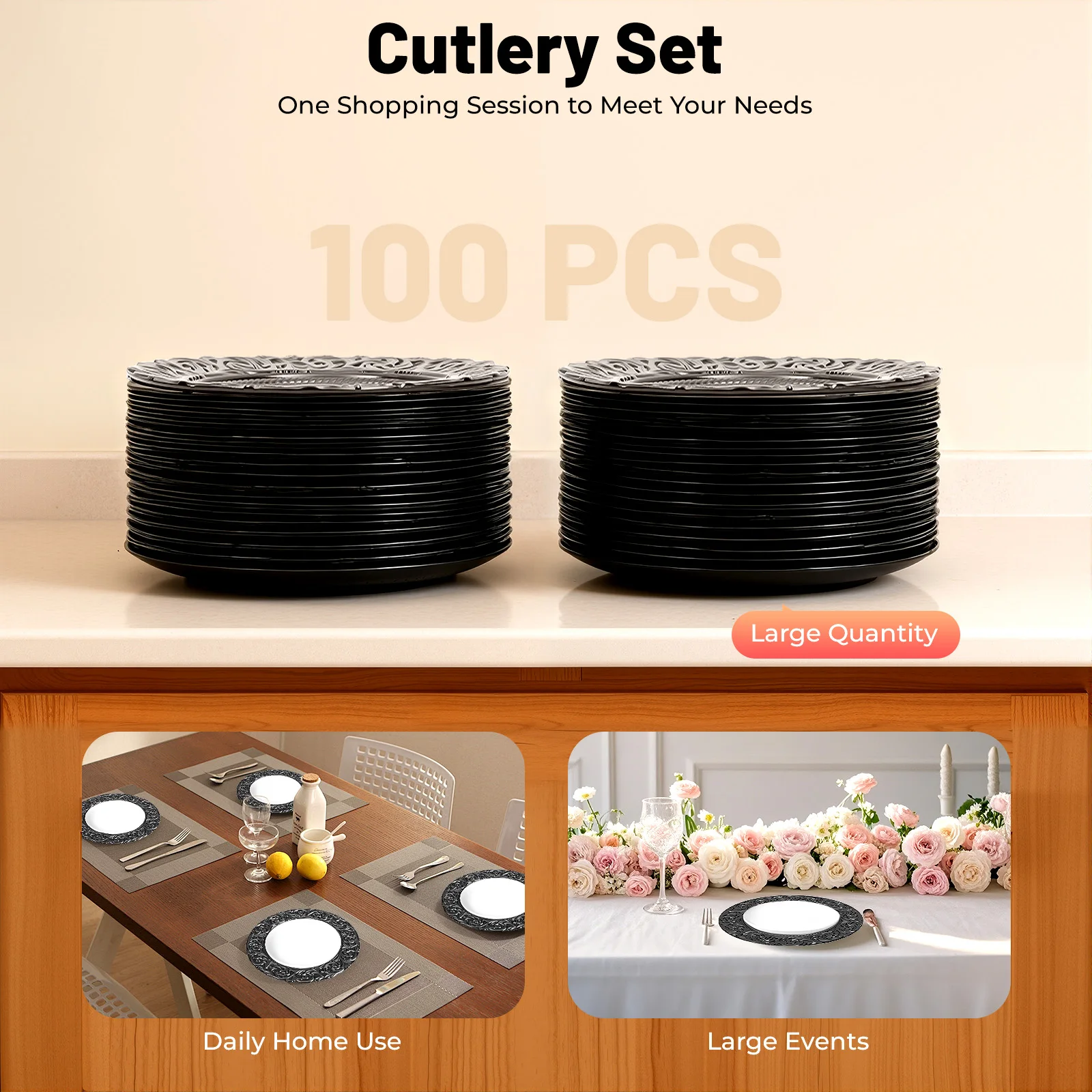 

100 PCS Black Charger Plates Set, Round Charger Plates, Reusable Serving Plates 33*2cm for Birthday Parties, Holidays, Weddings