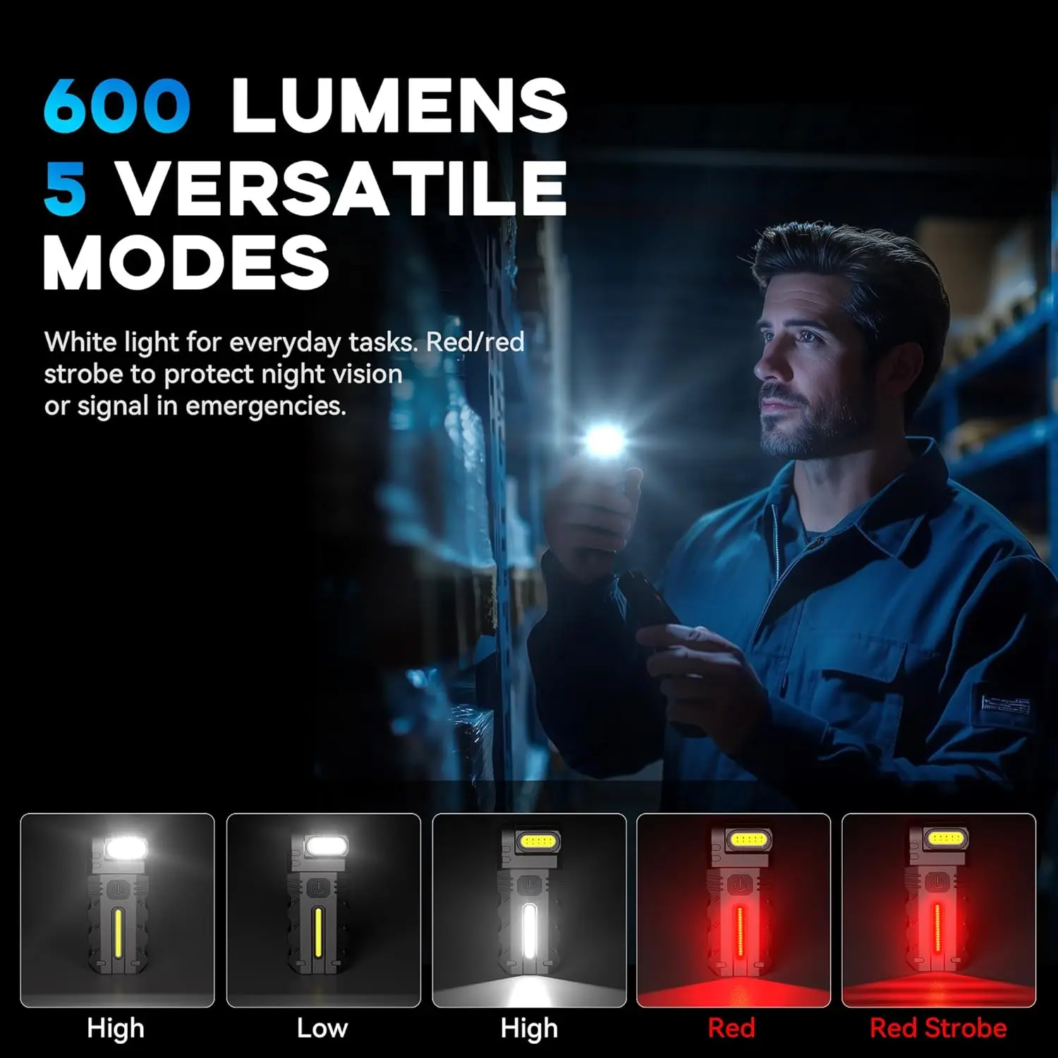 مصباح يدوي صغير قابل لإعادة الشحن، شعلة مغناطيسية مدمجة مقاومة للماء، مصباح LED USB للتخييم والتنزه وإصلاح السيارات والصيد الليلي #5