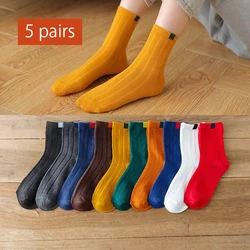 5 Pairs Pack Women Socks Couples Rainbow Spring Winter Japanese Style Candy Sports Fashion Short Socks For Women Cute Harajuku