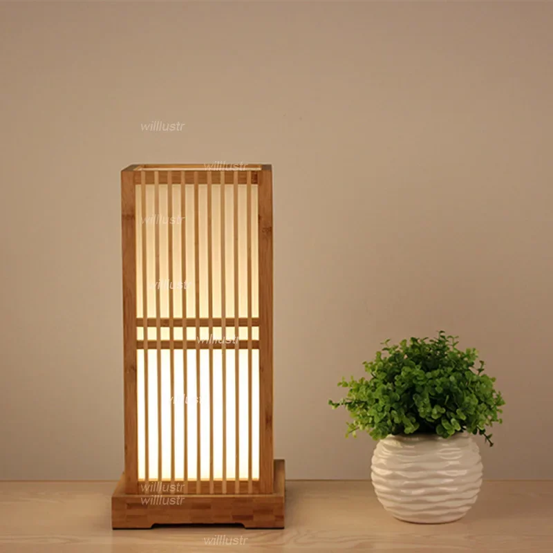 Handmade Bamboo Table Lamp Japan Style Desk Light Hotel Cafe Bistro Bar Restaurant Sitting Room Bedside Creative Wood Lighting