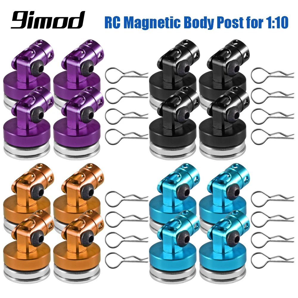 9IMOD 4pcs RC Magnetic Body Post Metal RC Car Shell Mount Column with Clips for 1/10 Axial SCX10 Traxxas TRX4 D90 HSP Redcat