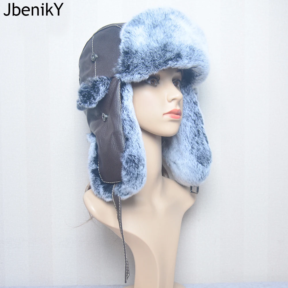 2024 New Hat Keep Warm Women Winter Trapper Aviator Trooper Earflap Russian Ski Hat Fur Bomber Real Rex Rabbit Fur Fashion Hats