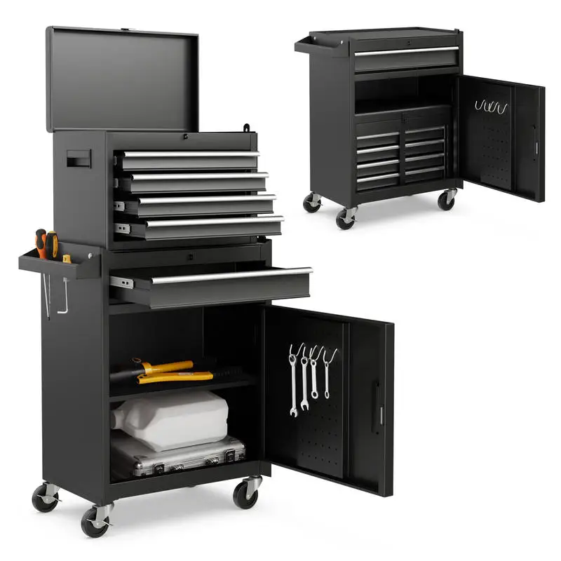 

2-in-1 Tool Chest and Cabinet with 5 Sliding Drawers-Black