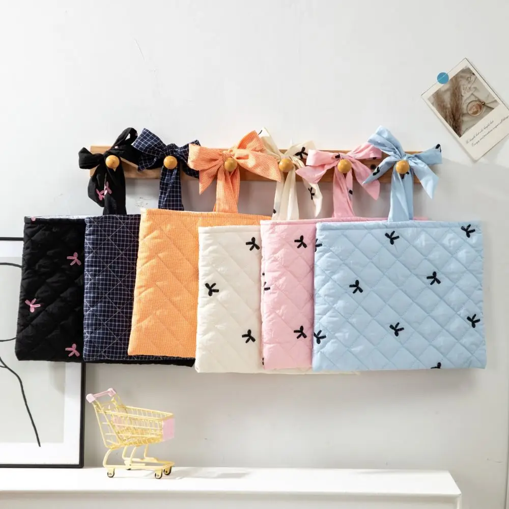 Portable Quilted Makeup Bag Drawstring Large Capacity Cosmetic Bag Bow Knot Floral Makeup Pouch Home