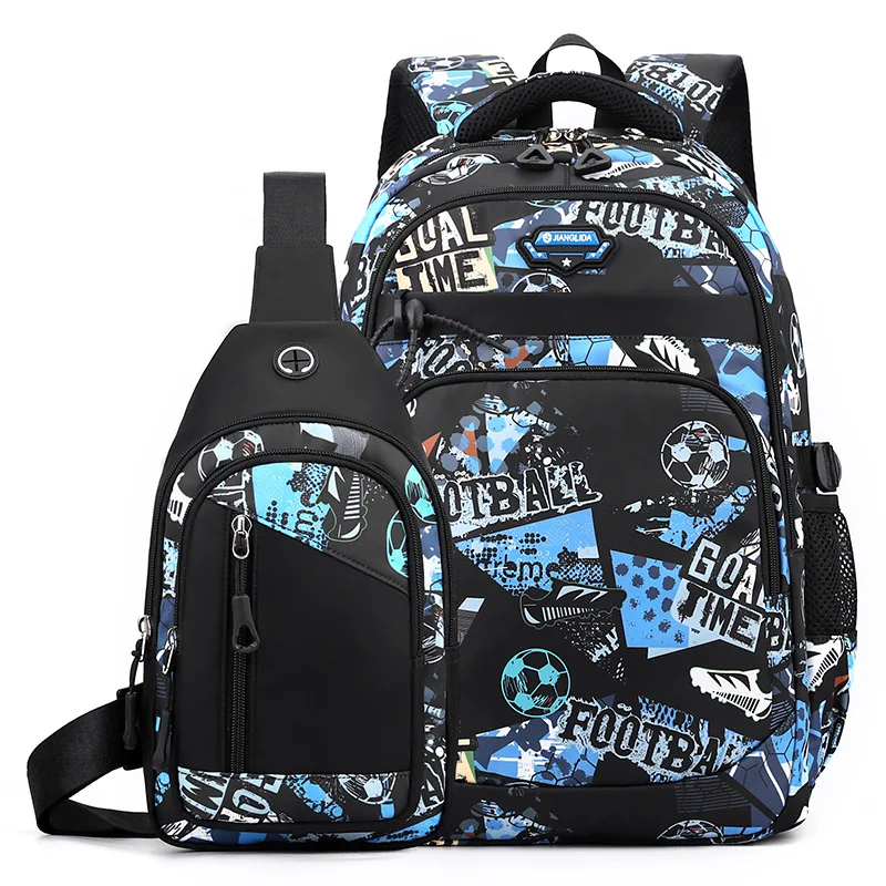 2PCS SET Football Printing Cool Backpacks With Chest Bag Capacity Rucksack Girl Boys Simple Bags High School Schoolbag Mochilas