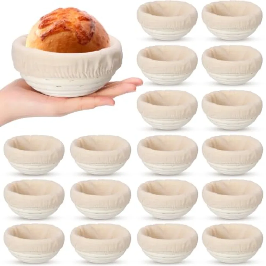 

20 Pcs Bread Proofing Basket 5 Inch Banneton Round Dough Sourdough Basket Set Rattan Bakery Baking Bowl with Linen Liner Bread