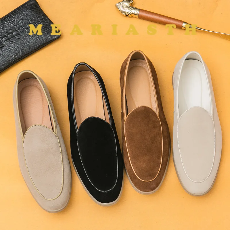Mocassins en daim de haute qualité pour hommes, chaussures plates simples et décontractées, marque de luxe en cuir Nubuck, chaussures d'extérieur pour fête et mariage, automne