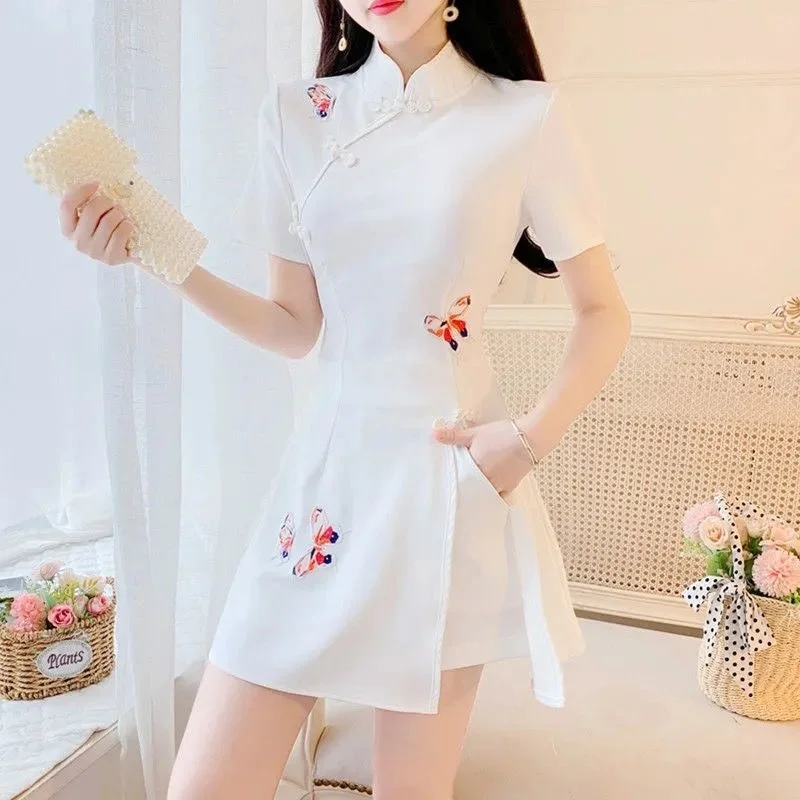 

Women's Suit Chinese Style Outfits Matching Crop Top Shorts Two Piece Sets 2022 Summer New Improved Retro Cheongsam Lady Clothes