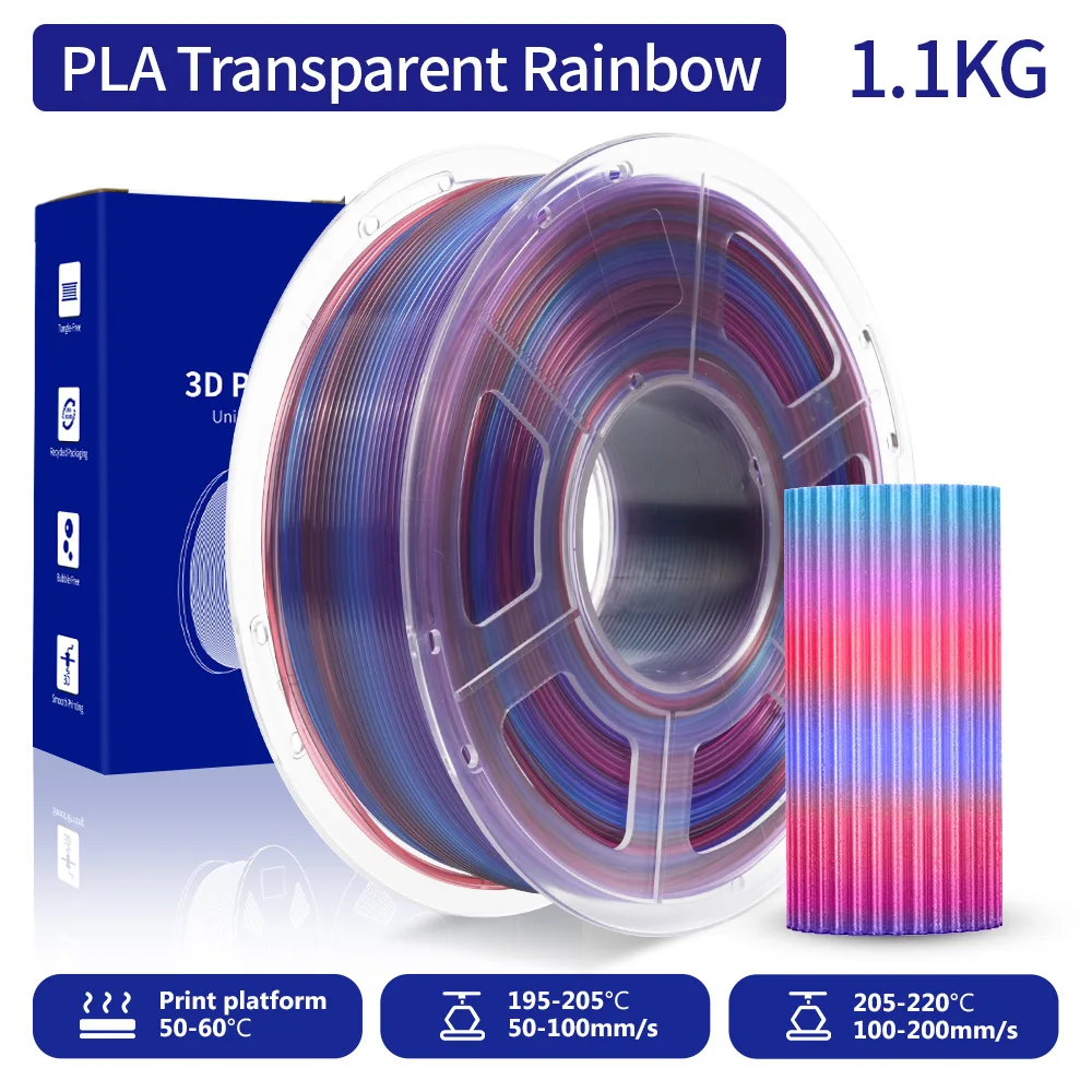 JAYO 1 Rolle PETG/ABS/PLA/PLA Transparentes Regenbogen 3D-Drucker-Filament 1,75 mm, blasenfrei und ungiftig, 3D-Druckmaterialien für 3D