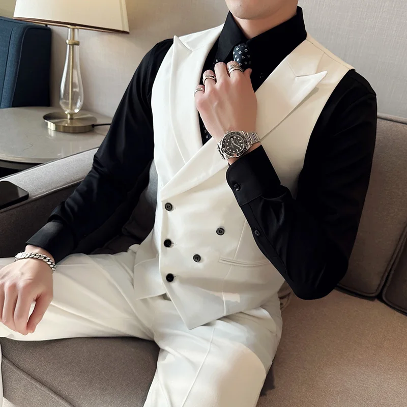 2023 Brand Clothing Men Spring High Quality Double Breasted Blazers Vest/Male Slim Fit Casual Suit Vest Sizing Up S-4XL