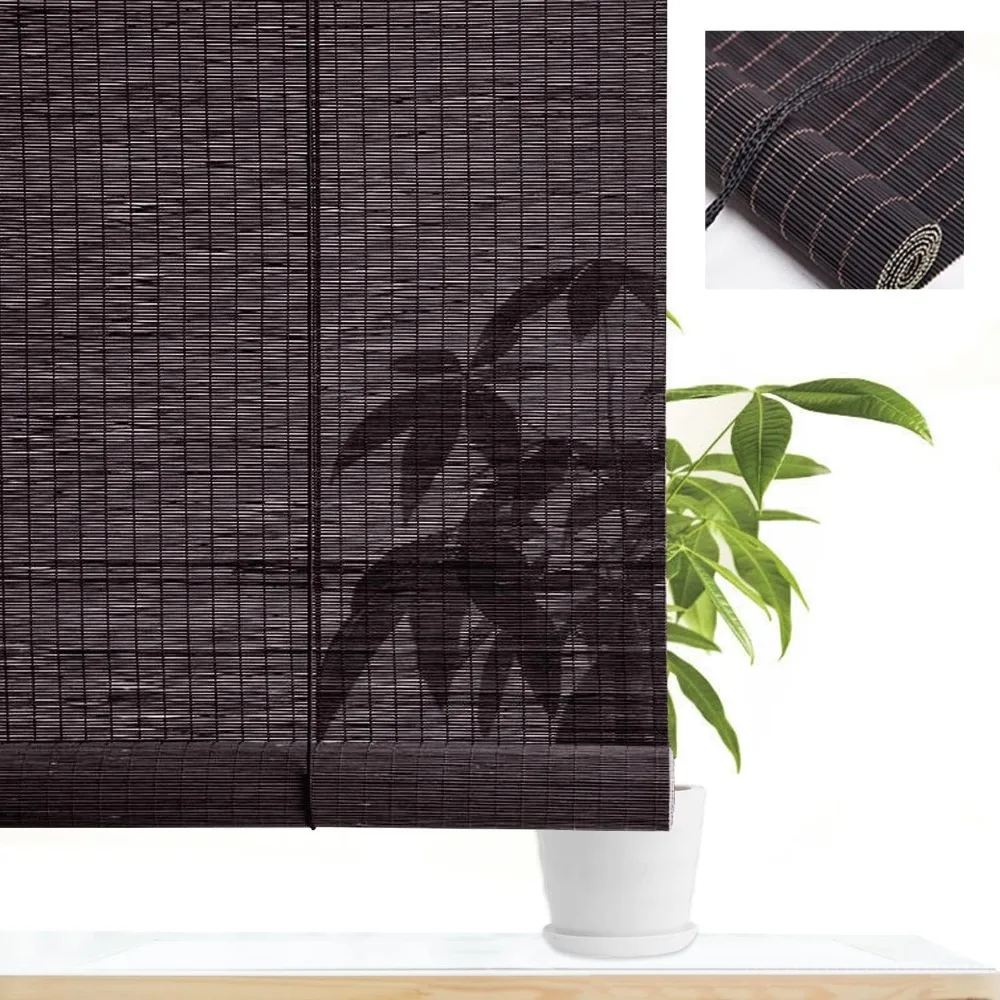 

Bamboo Roll Up Blinds Window Shades with Lifter, Sunshade Light Filtering Breathable Blinds Partition Curtain Privacy Drape for